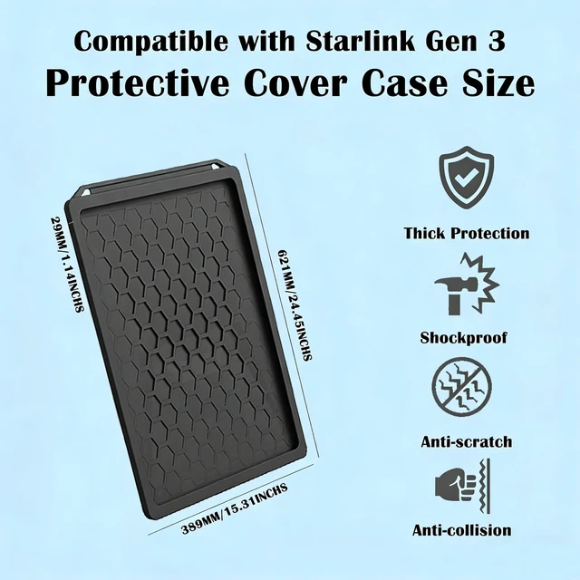 Alt view image 6 of 7 - Silicone Protective Cover Case Compatible with Starlink Gen 3, Rocks, Sand and Hail Resistant, Waterproof, Shockproof Standard Accessories, for Outdoor All-Weather Protection (Black)
