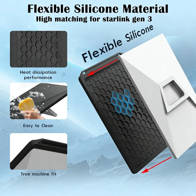 Alt view image 4 of 7 - Silicone Protective Cover Case Compatible with Starlink Gen 3, Rocks, Sand and Hail Resistant, Waterproof, Shockproof Standard Accessories, for Outdoor All-Weather Protection (Black)