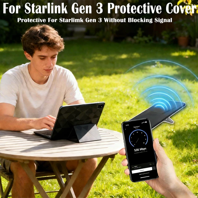 Alt view image 3 of 7 - Silicone Protective Cover Case Compatible with Starlink Gen 3, Rocks, Sand and Hail Resistant, Waterproof, Shockproof Standard Accessories, for Outdoor All-Weather Protection (Black)