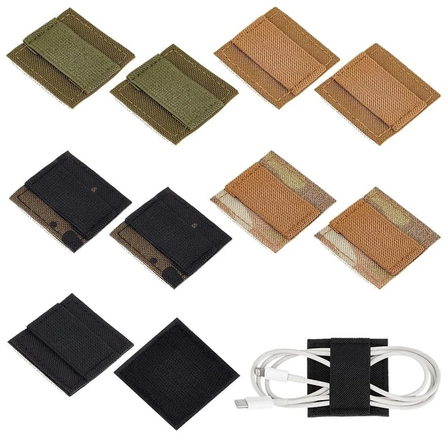 Main image of 10Pcs 5 Colors Tactical Headphone Cable Storage Board 2x2 Inch Tactical Headphone Cable 7mm Thick Reusable Fastening Cable Ties with Hook and Loop Sticker for Tactical Helmet Headset