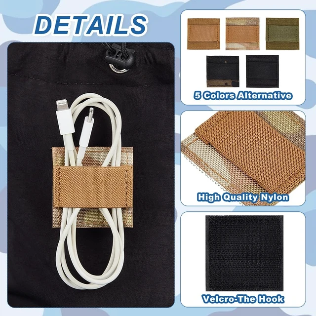 Alt view image 4 of 6 - 10Pcs 5 Colors Tactical Headphone Cable Storage Board 2x2 Inch Tactical Headphone Cable 7mm Thick Reusable Fastening Cable Ties with Hook and Loop Sticker for Tactical Helmet Headset