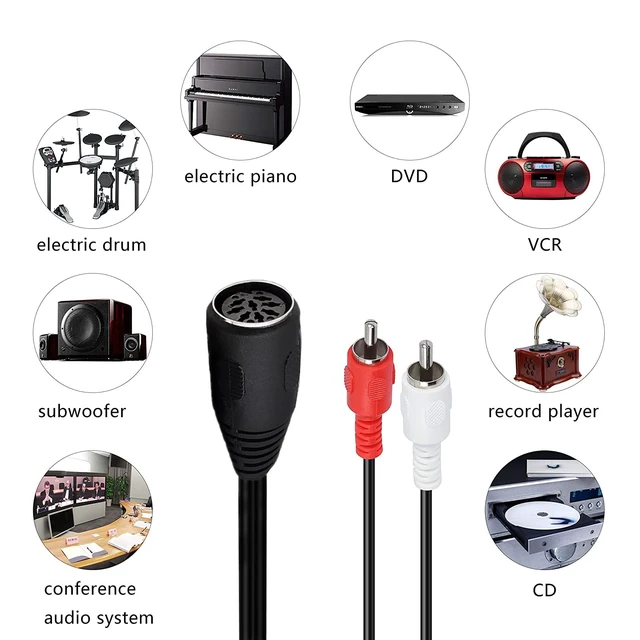 Alt view image 5 of 6 - 8 Pin DIN Female to 2RCA Male Plugs Audio Converter Cable Adapter for Old Audio Instrument Equipment(0.5m)