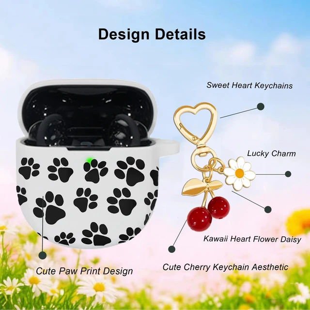 Alt view image 3 of 7 - Protective Case for Bose QuietComfort Earbuds II 2022/ QuietComfort Ultra 2023 with Cute Cherry Charm Keychain, Soft Silicone Protective Case for Bose QC ii 2 Earbuds Charging Case Paw