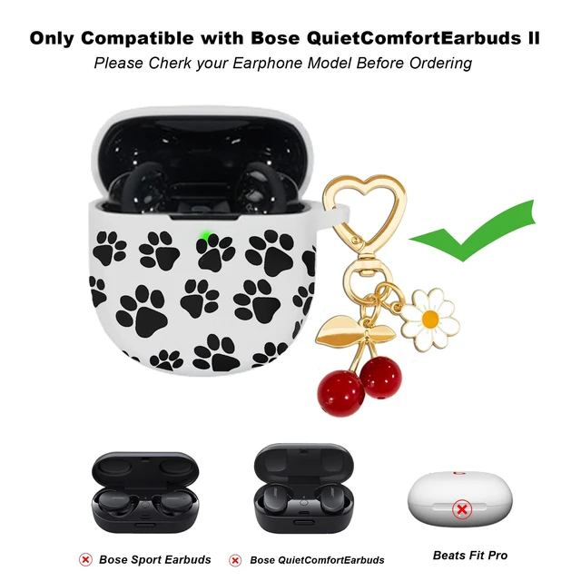 Alt view image 2 of 7 - Protective Case for Bose QuietComfort Earbuds II 2022/ QuietComfort Ultra 2023 with Cute Cherry Charm Keychain, Soft Silicone Protective Case for Bose QC ii 2 Earbuds Charging Case Paw