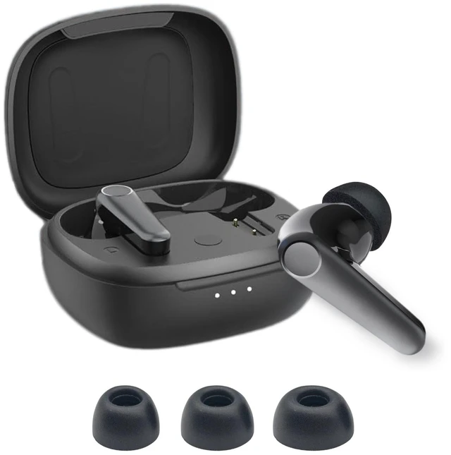 Alt view image 2 of 7 - Foam Ear Tips Replacement for EarFun Free 2S, Air Pro 3, Free Pro 3 Earbuds Tips, Fit in Charging Case, 3 Pairs, S/M/L, Black