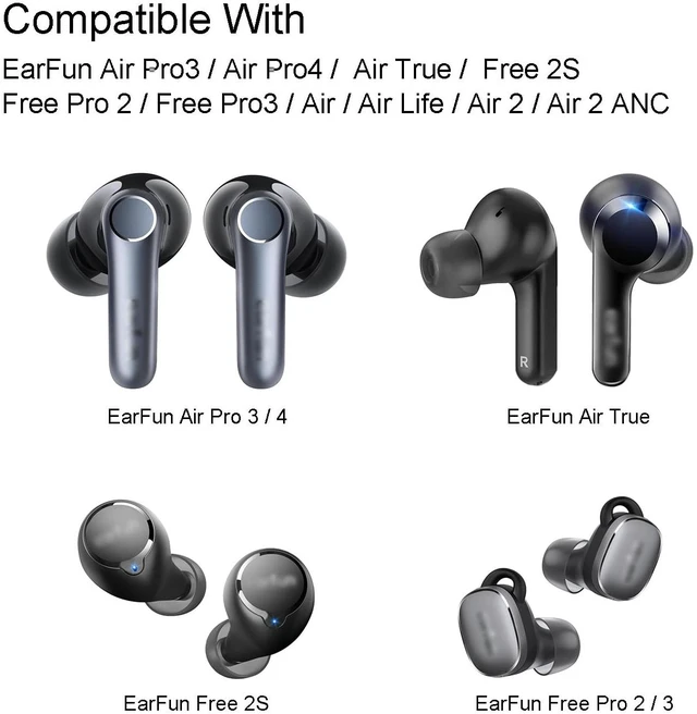 Alt view image 4 of 7 - Foam Ear Tips Replacement for EarFun Free 2S, Air Pro 3, Free Pro 3 Earbuds Tips, Fit in Charging Case, 3 Pairs, S/M/L, Black