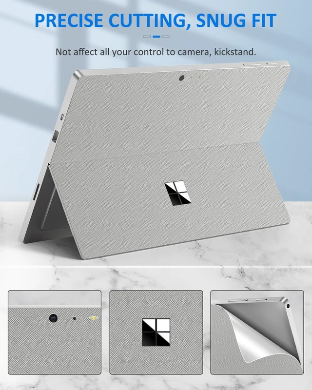 Alt view image 4 of 6 - Tablet Back Skin Stick Decal for Surface Pro 7+/7/6/5/4/LTE, Platinum PU Leather, Protective Decal Body Skin Cover for Microsoft Surface Pro 7 Plus 2021, Bubble-Free