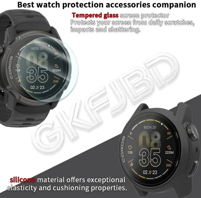 Alt view image 2 of 7 - Compatible for COROS APEX 4 42mm Screen Protector & Case, HD Tempered Glass Protective Film and Silicone Soft Cases Not for APEX 4 46mm (Pack of 3+2)