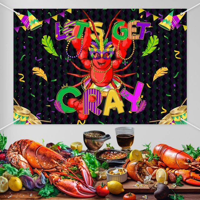 Main image of Mardi Gras Lobster Backdrop Banner Let's Get Cray Carnival Theme Background Decor for Birthday Party Family Party Bachelor Party Holiday Celebration Party Decorations Supplies 72x43in
