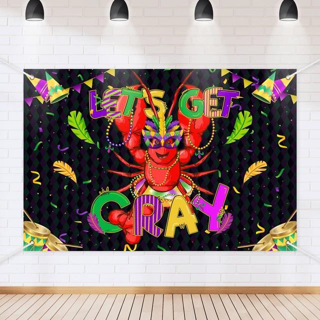 Alt view image 2 of 7 - Mardi Gras Lobster Backdrop Banner Let's Get Cray Carnival Theme Background Decor for Birthday Party Family Party Bachelor Party Holiday Celebration Party Decorations Supplies 72x43in