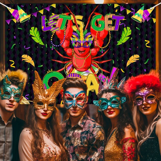 Alt view image 5 of 7 - Mardi Gras Lobster Backdrop Banner Let's Get Cray Carnival Theme Background Decor for Birthday Party Family Party Bachelor Party Holiday Celebration Party Decorations Supplies 72x43in
