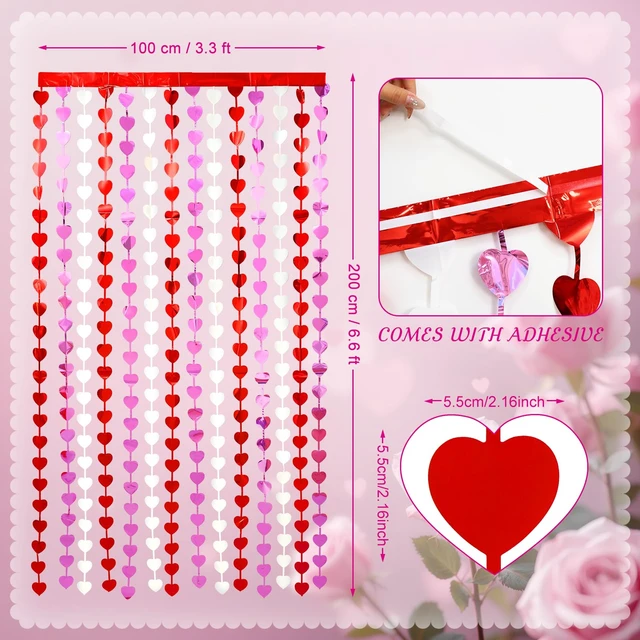 Alt view image 4 of 7 - Valentines Decorations, 2 Pack Valentines Party Decoration,3.3x6.6ft Red, Pink, White Heart Shape Tinsel Foil Fringe Curtains Photo Backdrop,Streamer Backdrop for Birthday,Engagement,Wedding