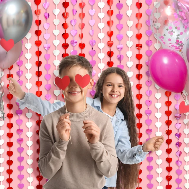 Alt view image 6 of 7 - Valentines Decorations, 2 Pack Valentines Party Decoration,3.3x6.6ft Red, Pink, White Heart Shape Tinsel Foil Fringe Curtains Photo Backdrop,Streamer Backdrop for Birthday,Engagement,Wedding