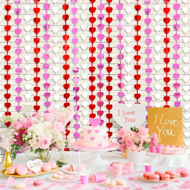 Alt view image 7 of 7 - Valentines Decorations, 2 Pack Valentines Party Decoration,3.3x6.6ft Red, Pink, White Heart Shape Tinsel Foil Fringe Curtains Photo Backdrop,Streamer Backdrop for Birthday,Engagement,Wedding