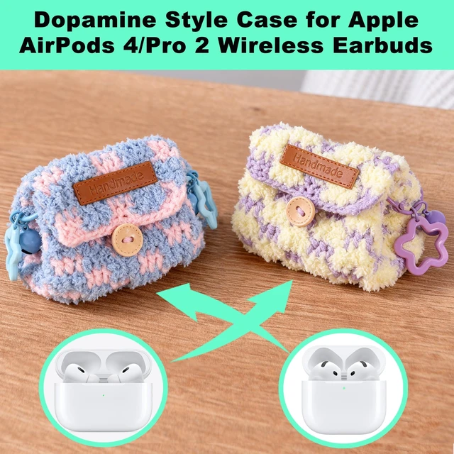 Alt view image 2 of 6 - Dopamine Case for Apple AirPods 4/Pro 2/Pro 3 Wireless Earbuds Handmade Plush Protective Cover, Great Gift for for Women Girly (Sunshine & Graffiti Case)