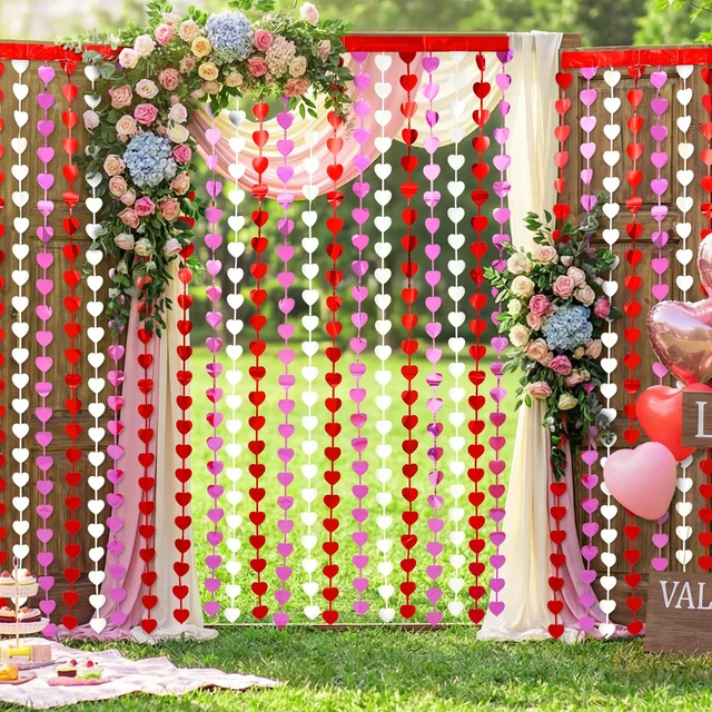 Alt view image 5 of 7 - Valentines Decorations, 2 Pack Valentines Party Decoration,3.3x6.6ft Red, Pink, White Heart Shape Tinsel Foil Fringe Curtains Photo Backdrop,Streamer Backdrop for Birthday,Engagement,Wedding