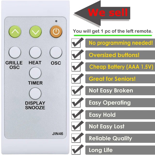 Alt view image 2 of 7 - Replacement Remote Control for Lasko Motion X Whole Room Console Heater CC27350 2033647 Costco,with Oversized Buttons