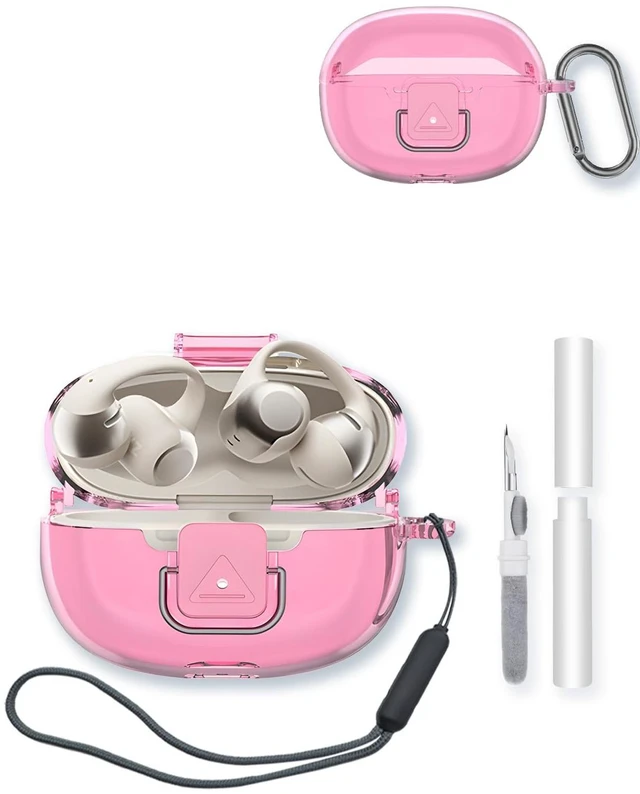 Main image of Case for SHOKZ Open Dots ONE Bluetooth Earbuds, High Transparency Soft TPU Shockproof Cover with Drop-Proof Lock,Keychain,Cleaning Kit and Lanyard-Clear Pink