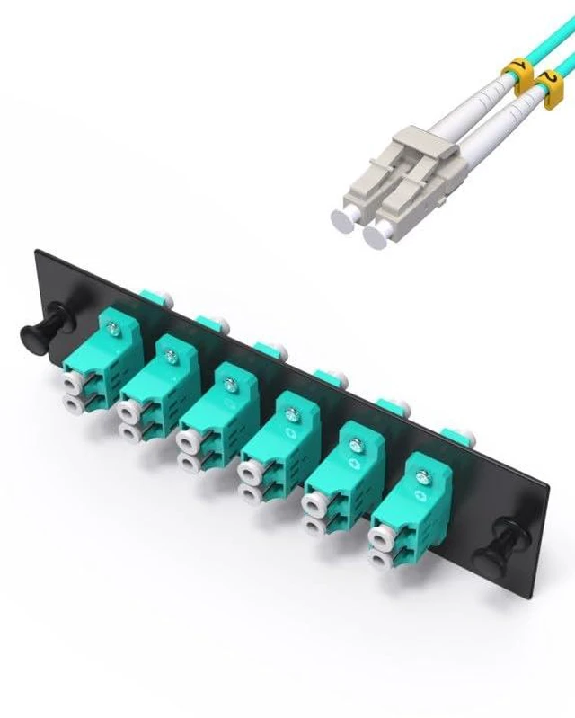 Main image of 12 Fiber OM3/OM4 Patch Panel 6×Duplex LC Fiber Optic Coupler,LC UPC LGX Footprint Patch Panel with LC to LC Fiber Optic Adapter Connectors -Supports 1U Rack Systems