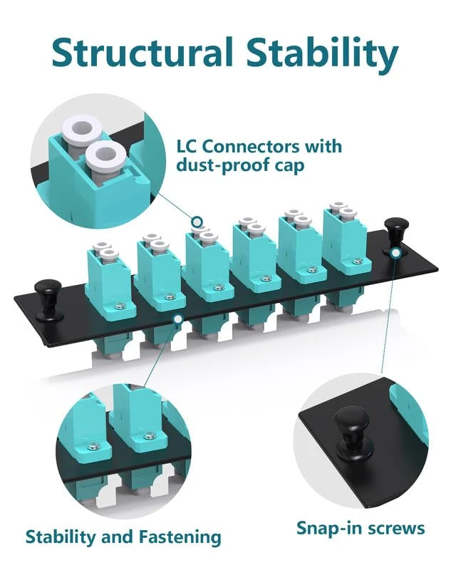Alt view image 2 of 7 - 12 Fiber OM3/OM4 Patch Panel 6×Duplex LC Fiber Optic Coupler,LC UPC LGX Footprint Patch Panel with LC to LC Fiber Optic Adapter Connectors -Supports 1U Rack Systems