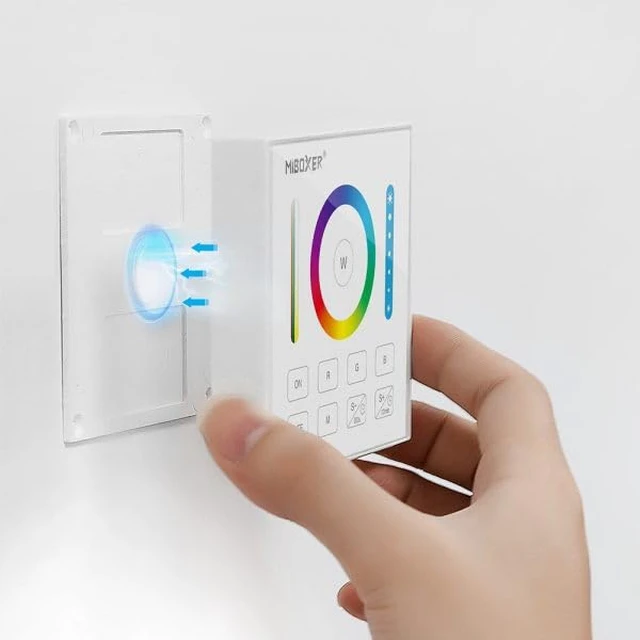 Alt view image 2 of 7 - B0-W RGB+CCT Touch Panel Remote, 1-Zone Wireless 2.4GHz LED Wall Remote for Strip Lights & Smart Bulbs, Battery Operated