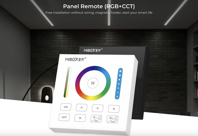 Alt view image 4 of 7 - B0-W RGB+CCT Touch Panel Remote, 1-Zone Wireless 2.4GHz LED Wall Remote for Strip Lights & Smart Bulbs, Battery Operated