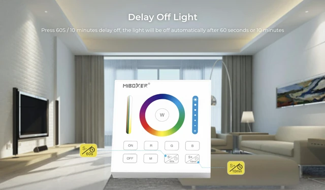 Alt view image 5 of 7 - B0-W RGB+CCT Touch Panel Remote, 1-Zone Wireless 2.4GHz LED Wall Remote for Strip Lights & Smart Bulbs, Battery Operated