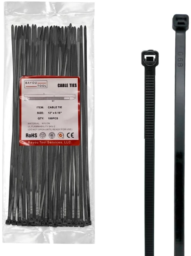 Main image of 12 inch Black Nylon Zip Ties, 50lbs Tensile Strength, Multi-Purpose Self Locking Cable Ties, Heat Resistant, Erosion Controlled, Heavy Duty for Indoor and Outdoor Use (1000)