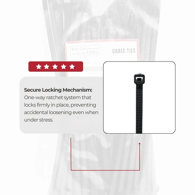 Alt view image 2 of 7 - 12 inch Black Nylon Zip Ties, 50lbs Tensile Strength, Multi-Purpose Self Locking Cable Ties, Heat Resistant, Erosion Controlled, Heavy Duty for Indoor and Outdoor Use (1000)