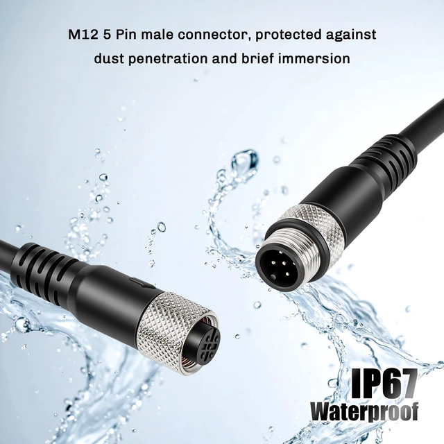 Alt view image 5 of 7 - Industrial M12 5 Pin Female Right Angle to Straight Male Aviation Sensor Connector Electrical PVC Cable 2M