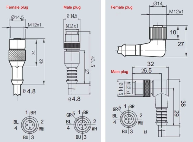 Alt view image 7 of 7 - Industrial M12 5 Pin Female Right Angle to Straight Male Aviation Sensor Connector Electrical PVC Cable 2M
