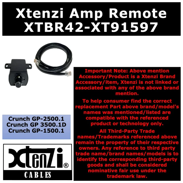 Alt view image 5 of 5 - Amplifier Bass Volume Knob Control Remote XTBR42 Compatible with Crunch GP-2500.1, GP-3500.1D, GP-1500.1