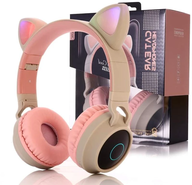 Main image of Cat Ear Kids Bluetooth Headphones Wired with Mic for School - Wireless Boy Girls Noise Cancelling Bluetooth Headphones Foldable Children Headsets for iPad Kindle Airplane Travel Tablet (Beige Pink)