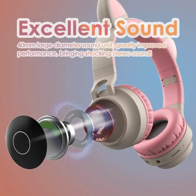 Alt view image 2 of 7 - Cat Ear Kids Bluetooth Headphones Wired with Mic for School - Wireless Boy Girls Noise Cancelling Bluetooth Headphones Foldable Children Headsets for iPad Kindle Airplane Travel Tablet (Beige Pink)