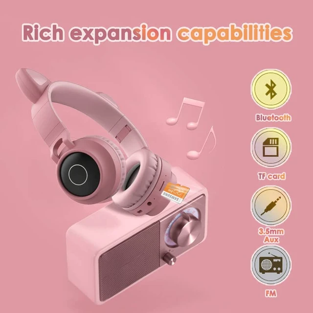 Alt view image 4 of 7 - Cat Ear Kids Bluetooth Headphones Wired with Mic for School - Wireless Boy Girls Noise Cancelling Bluetooth Headphones Foldable Children Headsets for iPad Kindle Airplane Travel Tablet (Beige Pink)