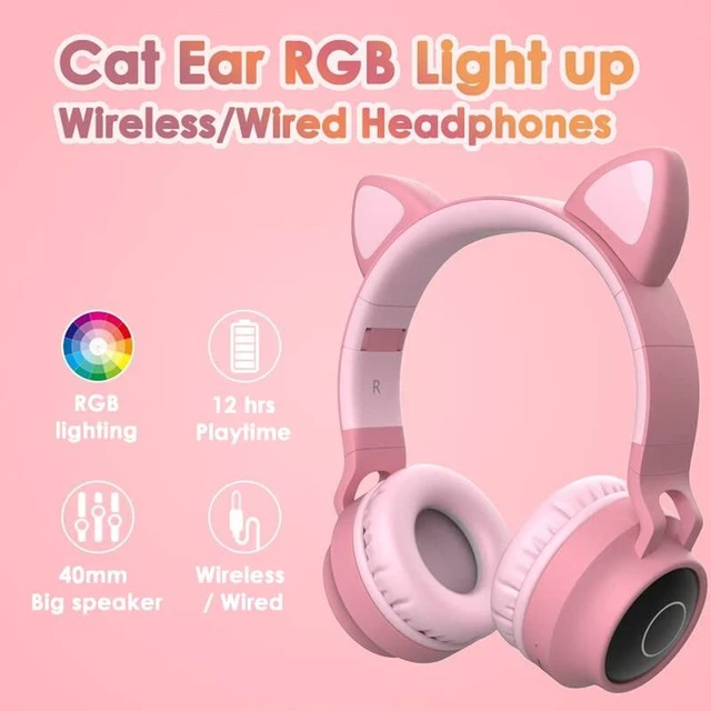 Alt view image 7 of 7 - Cat Ear Kids Bluetooth Headphones Wired with Mic for School - Wireless Boy Girls Noise Cancelling Bluetooth Headphones Foldable Children Headsets for iPad Kindle Airplane Travel Tablet (Beige Pink)