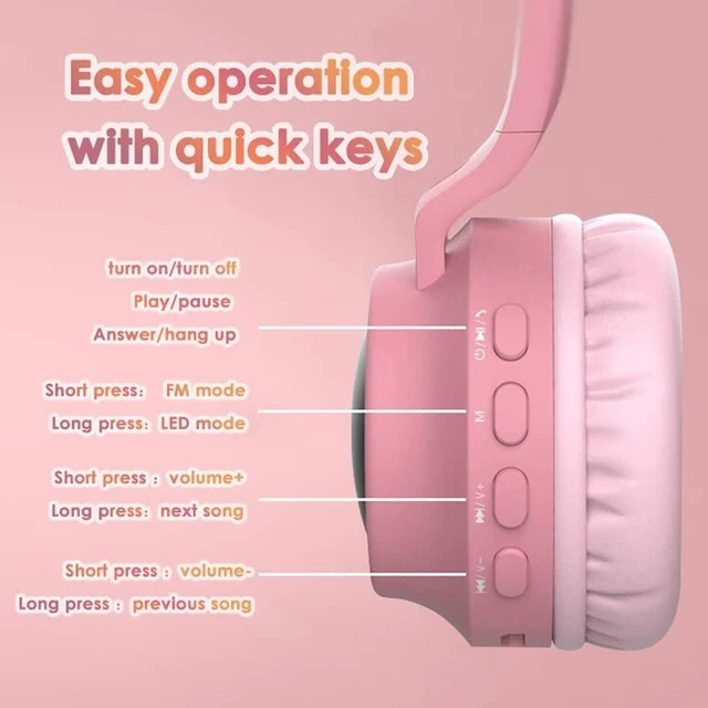 Alt view image 6 of 7 - Cat Ear Kids Bluetooth Headphones Wired with Mic for School - Wireless Boy Girls Noise Cancelling Bluetooth Headphones Foldable Children Headsets for iPad Kindle Airplane Travel Tablet (Beige Pink)