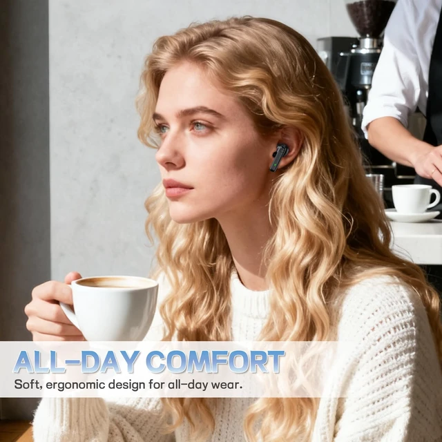 Alt view image 6 of 7 - Wireless Earbuds, Hi-Fi Stereo Sound Bluetooth Earbuds with 6-Mic ENC for Clear Calls, IPX7 Waterproof Sport, 40H Playtime with Fast Charging Case, Ergonomic Design for All-Day Comfort