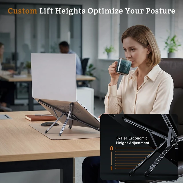Alt view image 3 of 7 - 4-in-1 Foldable Laptop Stand, Magnetic Phone Tablet Holder 8-Tier Ergonomic Lift Design, N55 Strong Magnetic, Infinite Multi-angle, Portable Pocket Size for Travel Vlog Office Zoom