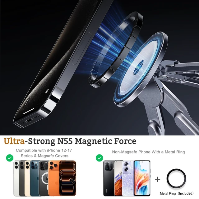 Alt view image 4 of 7 - 4-in-1 Foldable Laptop Stand, Magnetic Phone Tablet Holder 8-Tier Ergonomic Lift Design, N55 Strong Magnetic, Infinite Multi-angle, Portable Pocket Size for Travel Vlog Office Zoom