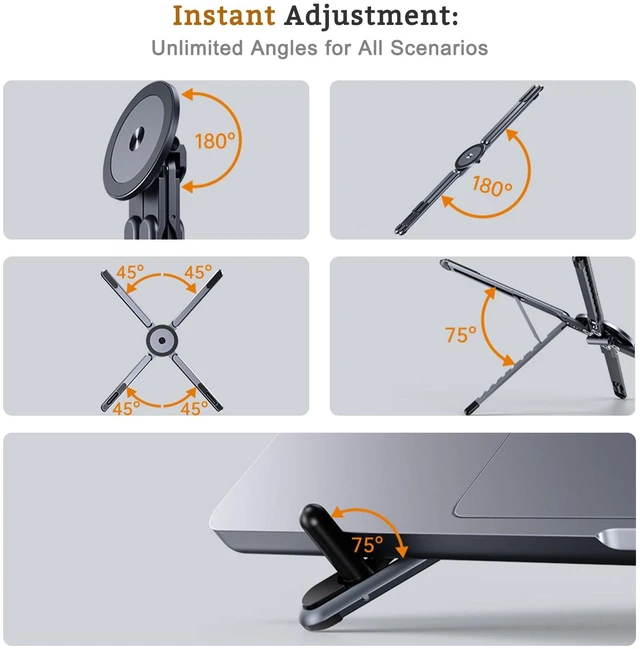 Alt view image 6 of 7 - 4-in-1 Foldable Laptop Stand, Magnetic Phone Tablet Holder 8-Tier Ergonomic Lift Design, N55 Strong Magnetic, Infinite Multi-angle, Portable Pocket Size for Travel Vlog Office Zoom