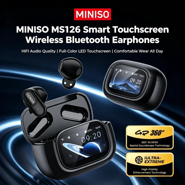 Alt view image 2 of 7 - MS126 Smart Touchscreen Wireless Earbuds, Bluetooth 6.0 Headphones, ENC Noise Canceling, Spatial Audio, 30H Playtime, in-Ear Earphones for Travel/Sports/Study/Business/Daily Life