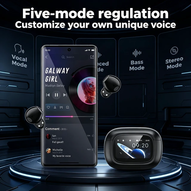 Alt view image 4 of 7 - MS126 Smart Touchscreen Wireless Earbuds, Bluetooth 6.0 Headphones, ENC Noise Canceling, Spatial Audio, 30H Playtime, in-Ear Earphones for Travel/Sports/Study/Business/Daily Life