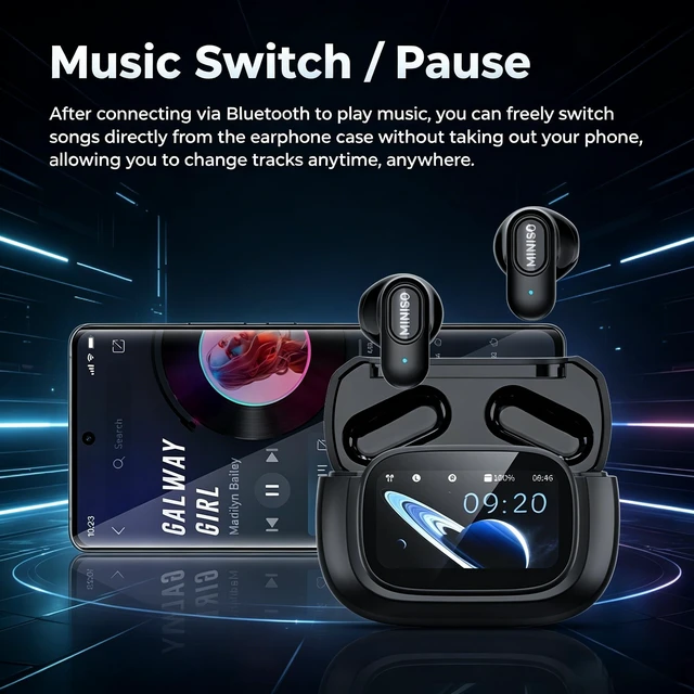 Alt view image 5 of 7 - MS126 Smart Touchscreen Wireless Earbuds, Bluetooth 6.0 Headphones, ENC Noise Canceling, Spatial Audio, 30H Playtime, in-Ear Earphones for Travel/Sports/Study/Business/Daily Life