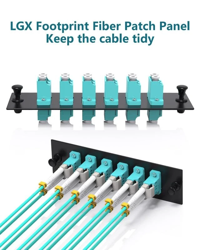 Alt view image 5 of 7 - 12 Fiber OM3/OM4 Patch Panel 6×Duplex LC Fiber Optic Coupler,LC UPC LGX Footprint Patch Panel with LC to LC Fiber Optic Adapter Connectors -Supports 1U Rack Systems