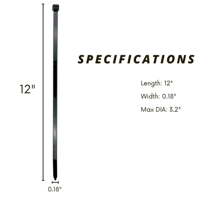 Alt view image 4 of 7 - 12 inch Black Nylon Zip Ties, 50lbs Tensile Strength, Multi-Purpose Self Locking Cable Ties, Heat Resistant, Erosion Controlled, Heavy Duty for Indoor and Outdoor Use (1000)