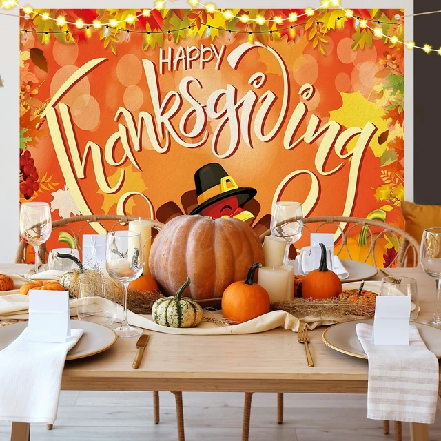 Alt view image 6 of 7 - 7 x 8 ft Thanksgiving Garage Door Cover Turkey Fall Banner Fall Backdrop for House Outdoor Decor, Large Party Sign with Pumpkin Maple Leaf, String Light Print, Autumn Harvest Scene