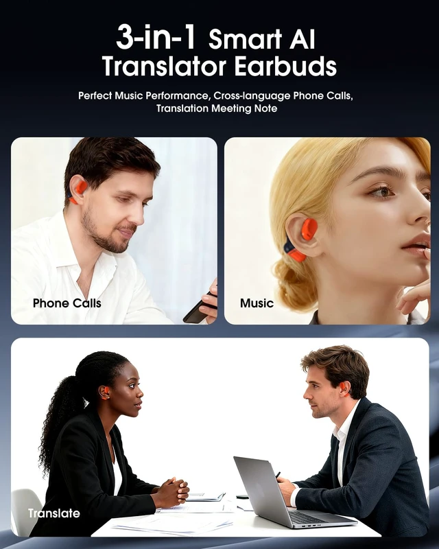 Alt view image 5 of 7 - AI Translator Earbuds Real Time - 164 Languages Translation Headphones, Audio and Video Calls Wireless Bluetooth Interpreter Device for Business, Travel, Learning - Orange