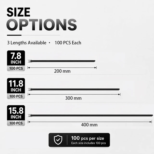 Alt view image 2 of 6 - Metal Zip Ties Black 300pcs Stainless Steel Zip Ties with Release Tool 300PCS (100×7.8/11.8/15.8") Cable Ties Metal Zip Ties Heavy Duty for Outdoor Use, Stainless Steel Epoxy Coated