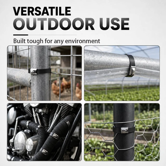 Alt view image 6 of 6 - Metal Zip Ties Black 300pcs Stainless Steel Zip Ties with Release Tool 300PCS (100×7.8/11.8/15.8") Cable Ties Metal Zip Ties Heavy Duty for Outdoor Use, Stainless Steel Epoxy Coated